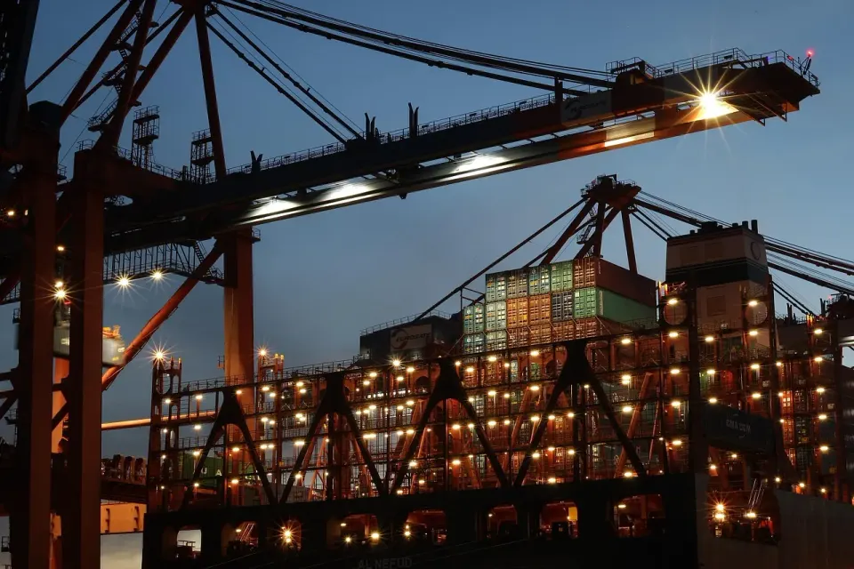 port, container ship, night, cargo ship