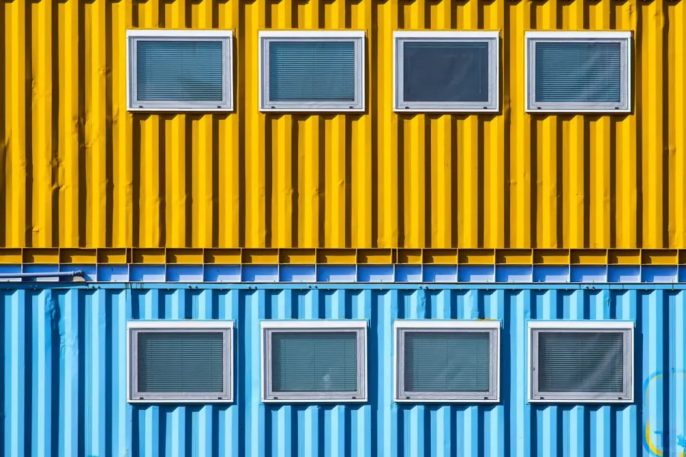 yellow, blue, container, window