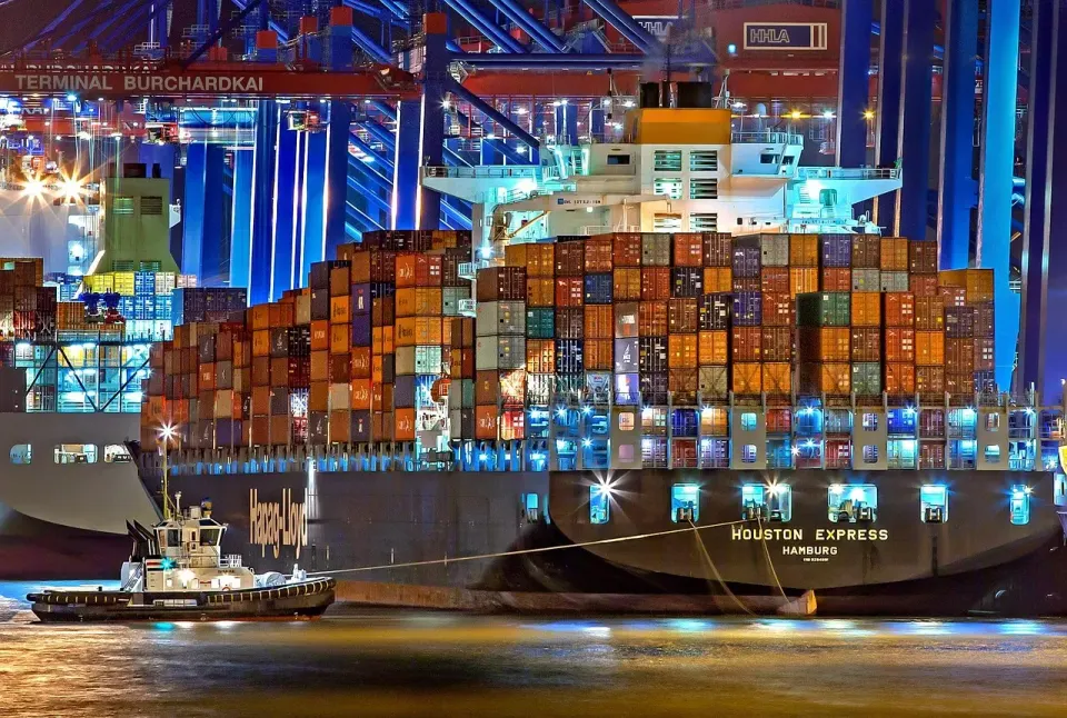 port, container ship, night, cargo ship