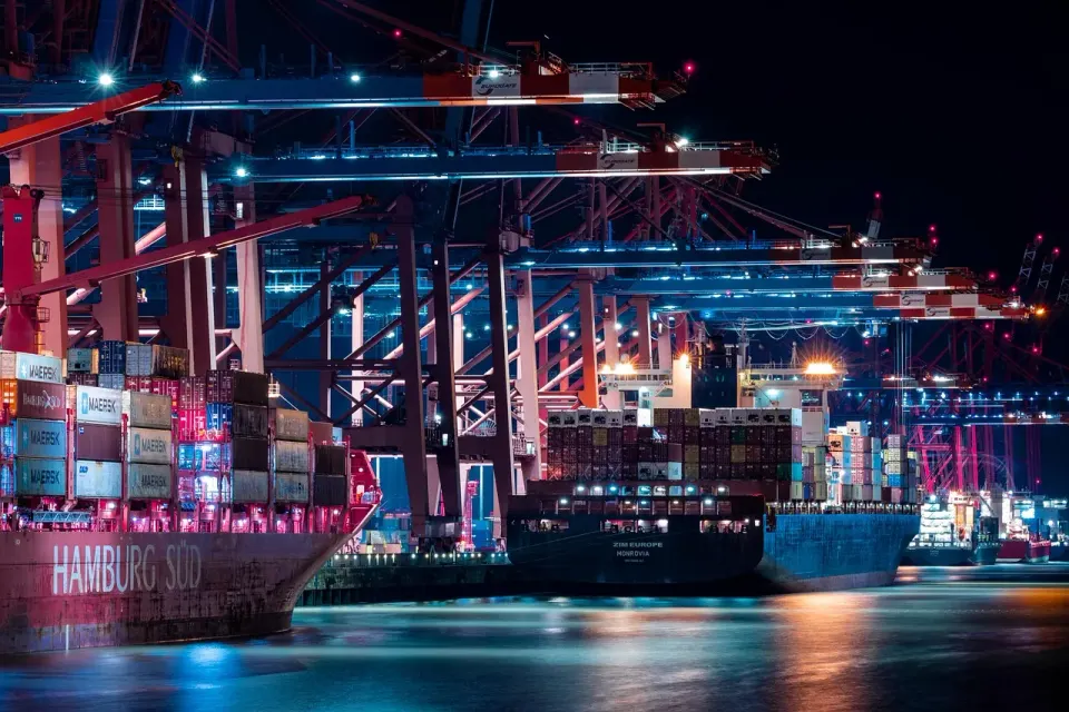 port, container ship, night, cargo ship