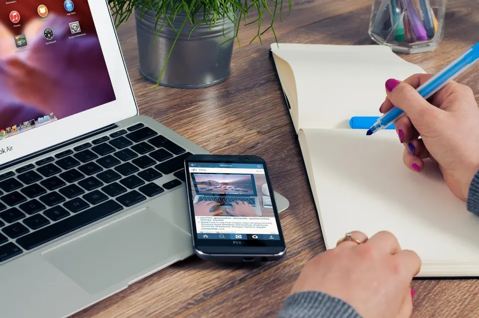 laptop, office, hand, writing