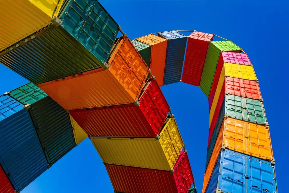 Stacked shipping containers at a trade terminal