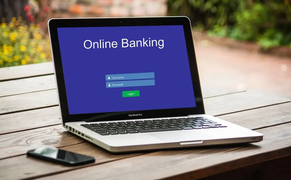 Online banking open on a laptop screen