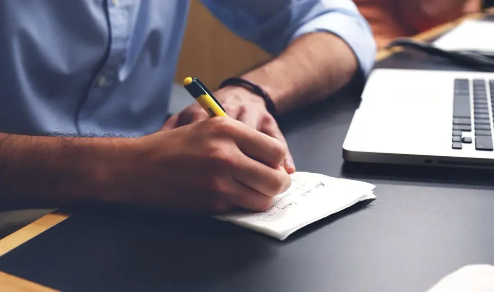 laptop, office, hand, writing